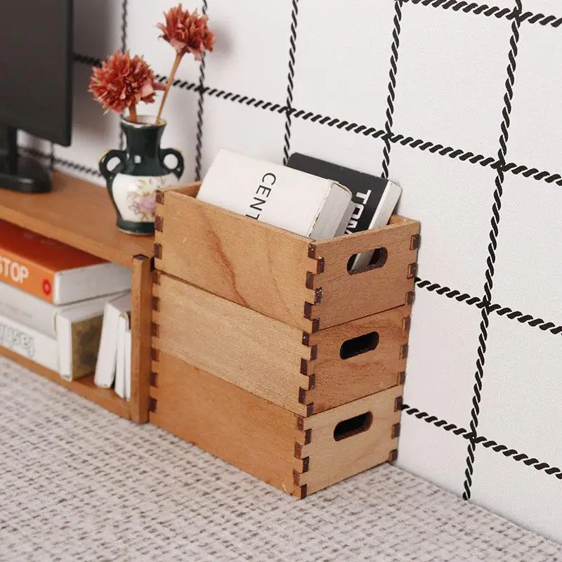Mini panier de rangement en bois pour maison de poupée, meubles de Simulation, modèle de maison de poupée, Micro scène, accessoires de décoration, 1/12