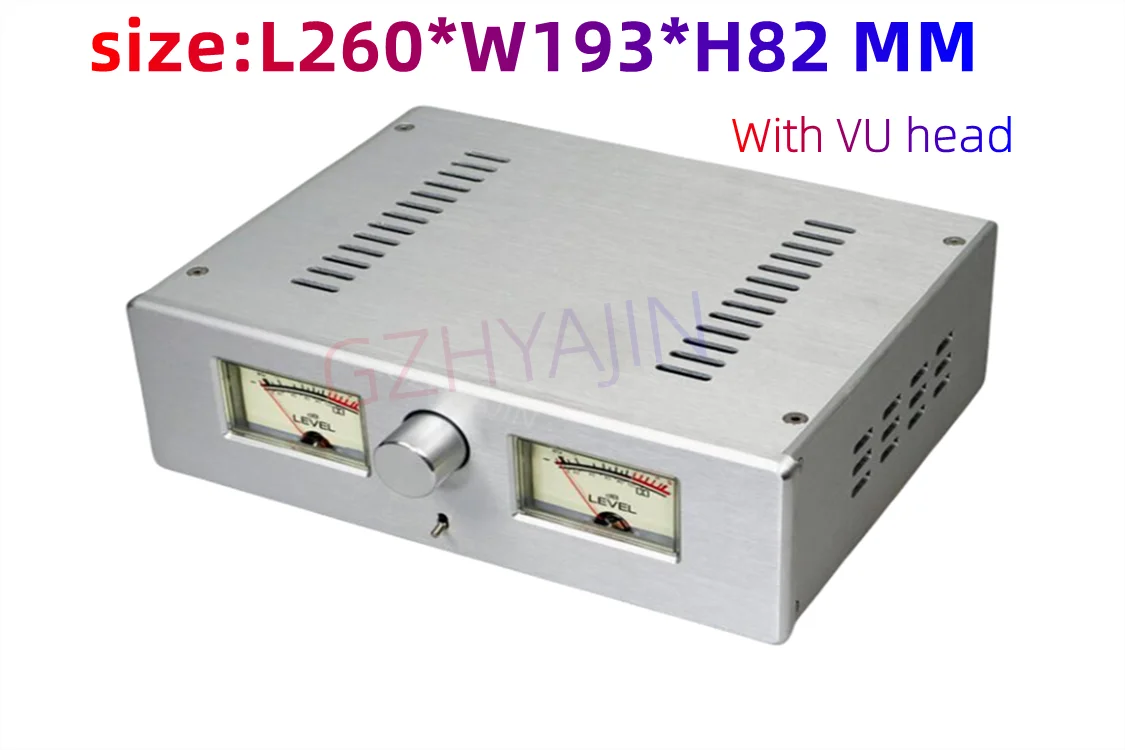 

Latest 2608 Power Amplifier Chassis Double VU Meter All Aluminum Alloy Headphone Amplifier Case size:L260*W193*H82 MM