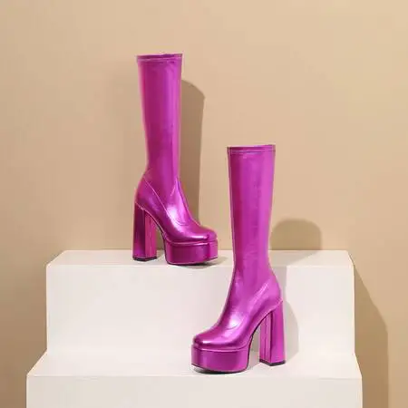 2024 Women's New Fashion Trend Thick High Heel Thick Sole Over Knee Side Zipper Long Boots European and American Banquet Boots