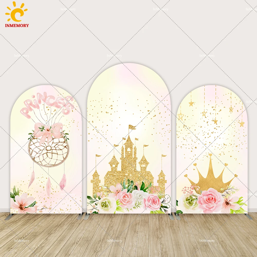 

Princess Crown Newborn Baby Shower Arch Backdrop Cover Girls 1st Birthday Party Arched Wall Background Banner Doublesided