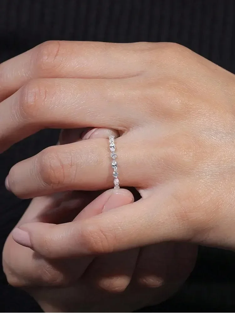 DWJ 0.18ct ريال مويسانيتي الماس ماركيز حلقة مستديرة للنساء 925 فضة ارتداء اليومي حفلة عالية الجودة غرامة مجوهرات #6