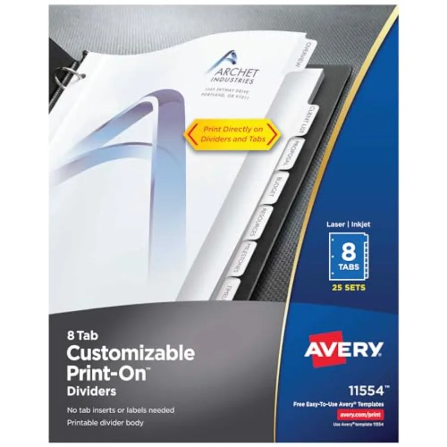 

8-Tab Print-On Binder Dividers White Tabs 25 Sets 11554