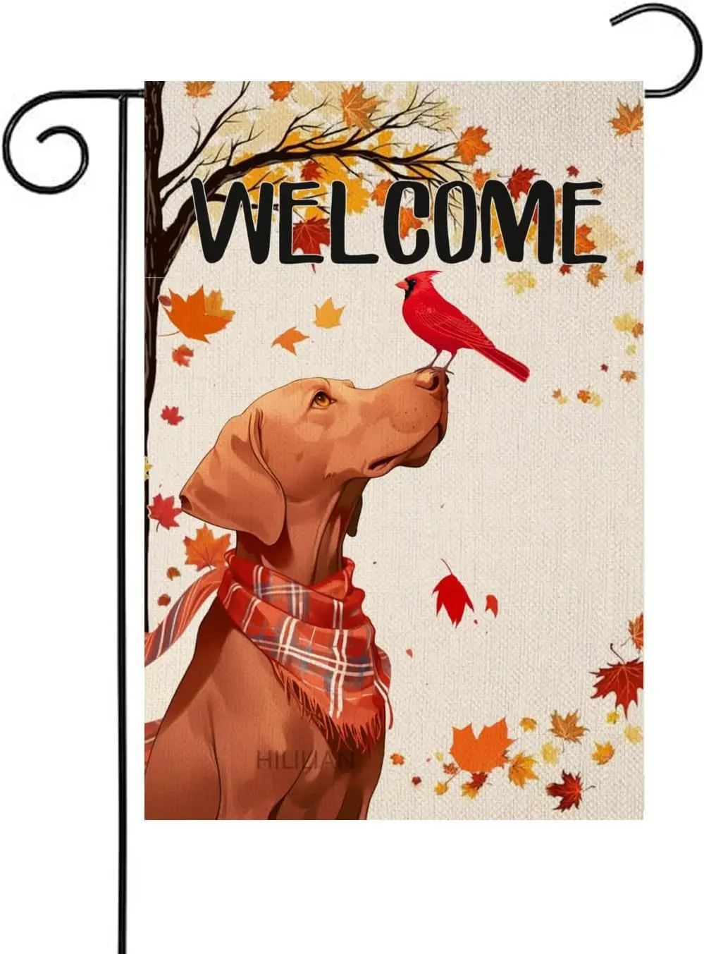 Welcome Fall Vizsla-Dog Decorative Garden Flag, Autumn Cardinal Red Bird Maple Leaves Puppy Home Yard Thanksgiving Farmhouse Out