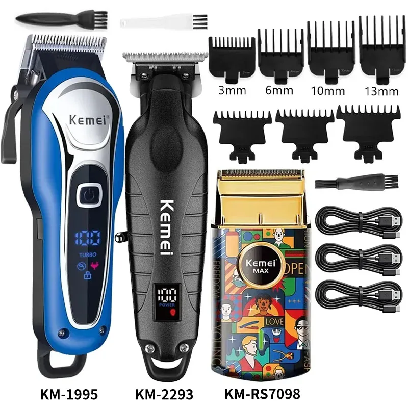 

Kemei Hair Clipper Km-1995 Km-2293 Km-RS7098 Barber Blading Hair Cutting Machine Clipper Grooming Cordless Rechargeable Shaver