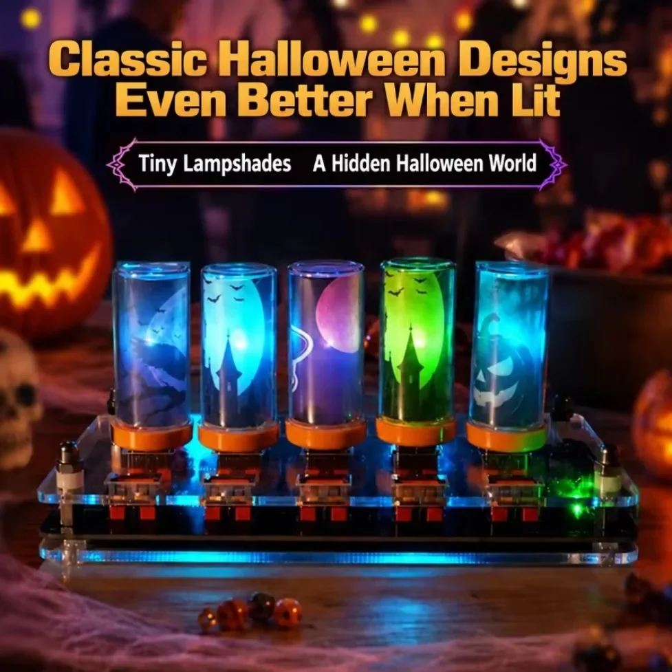6 Patterns USB Mini Halloween Glass LED Night Light Touch Dimmable Atmosphere Decor Lamp for Halloween Party Home Decoration