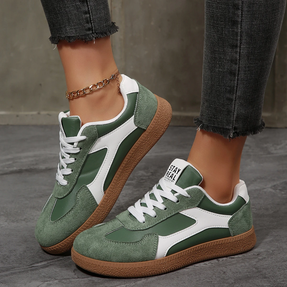 2026 Fall Women's Fashion Suede Sneakers with Double Buckle Metal Details Lightweight Breathable Comfortable Casual Flats