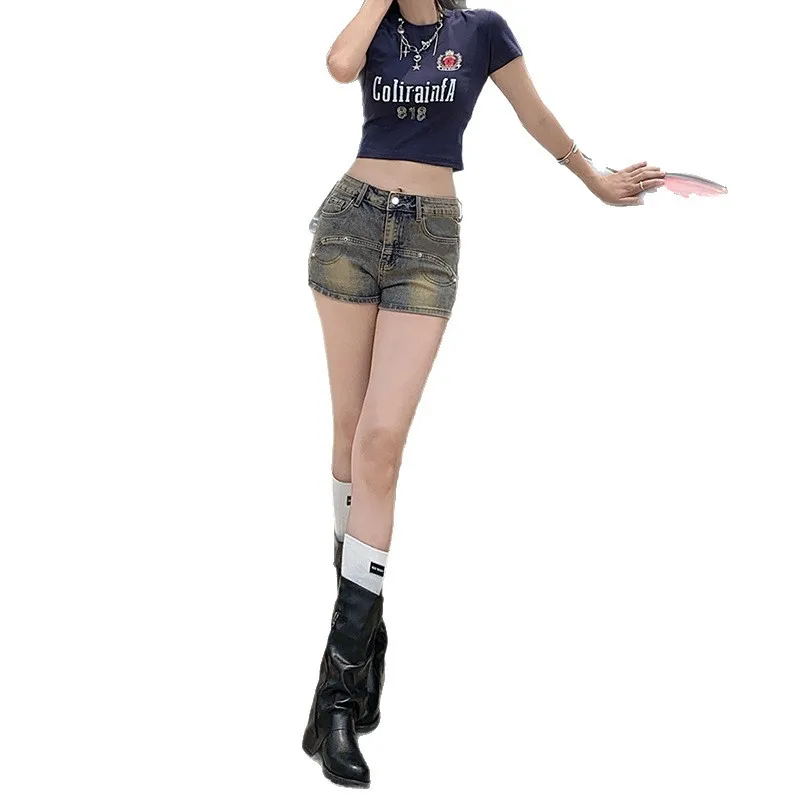 

2025 Spring Summer New Sexy Fashion American Ins Denim Shorts Women's Sensual Slimming Hot Short Pants Trendy Low Waist Pants