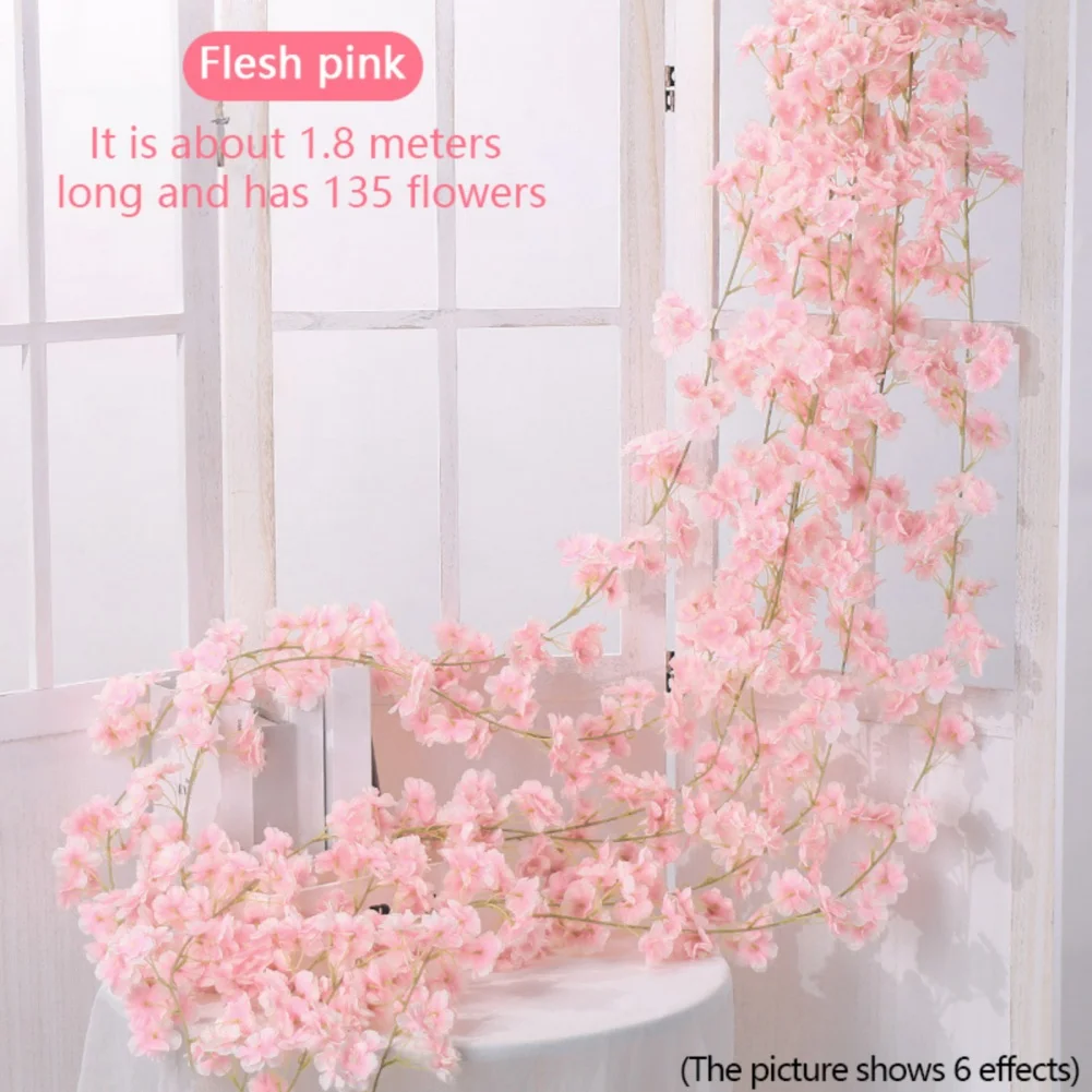 180Cm Artificial Flowers Sakura Vine Wedding Supplies Outdoor Garden Rose Arch Home Decor Wall Hanging Fake Flower Decoration