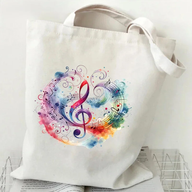 Women Handbags Music Notation Canvas Bag Funny Watercolor Music Note Shoulder Bag for Teen Fashion Design Side Bag for Ladies