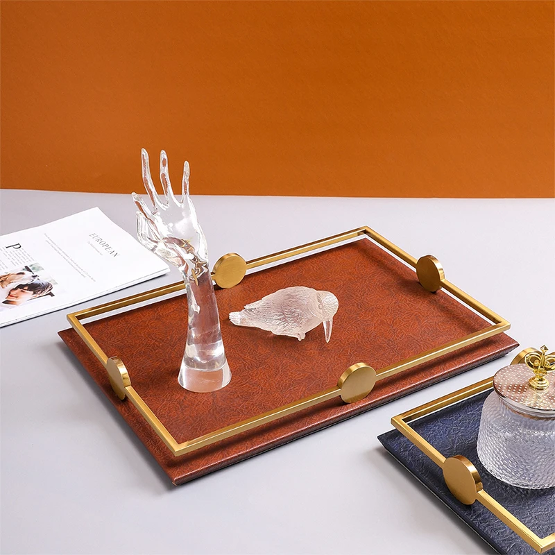 

Minimalist Luxury Leather Tray Dining Table Decorative Plate Home Staging Decorative Centerpiece Living Room Storage Trays