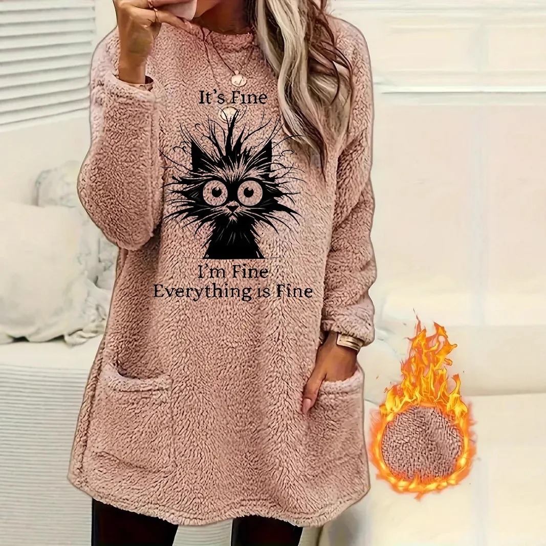 

2025 Autumn Winter New Round Neck Pocket Design Trendy Embroidered Warm Women's Sweatshirt