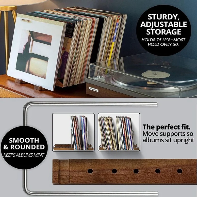 Retro Vinyl Record Holder Adjustable Portable Record Stand Space Saving Album Display Holder Retail