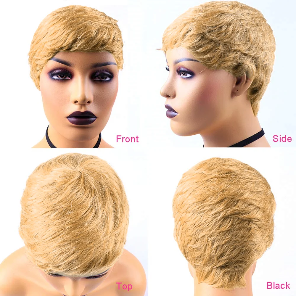 짧은 레이어드 스타일 픽시컷 인모 풀머신메이드 가발 27가지 색상 여름 데일리룩