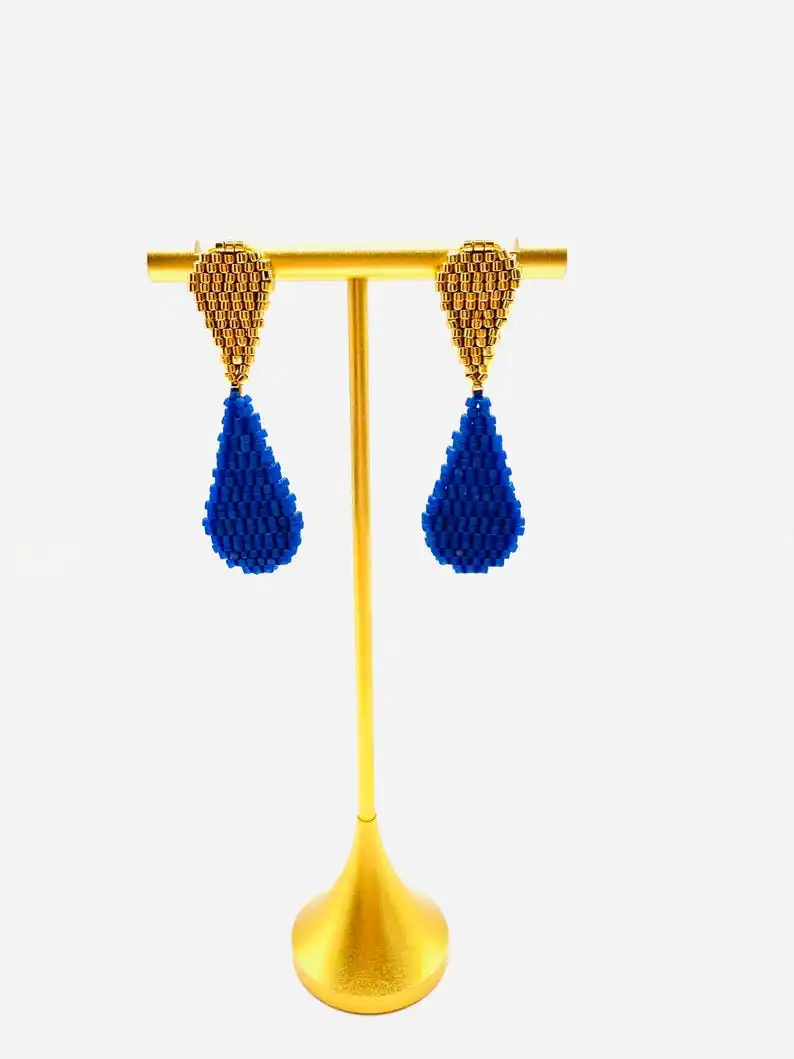 ZGMXR Rice bead earrings Fashion Water drop Pattern Color matching Alloy  female Hand-woven Original Bohemia Beaded earrings