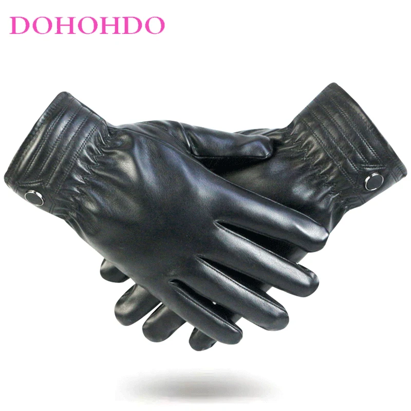 

Leather Gloves PU Gloves Men's Winter Warm Outdoor Cycling Motorcycle Wind And Cold Touch Screen Black Gloves Guantes Para Motos