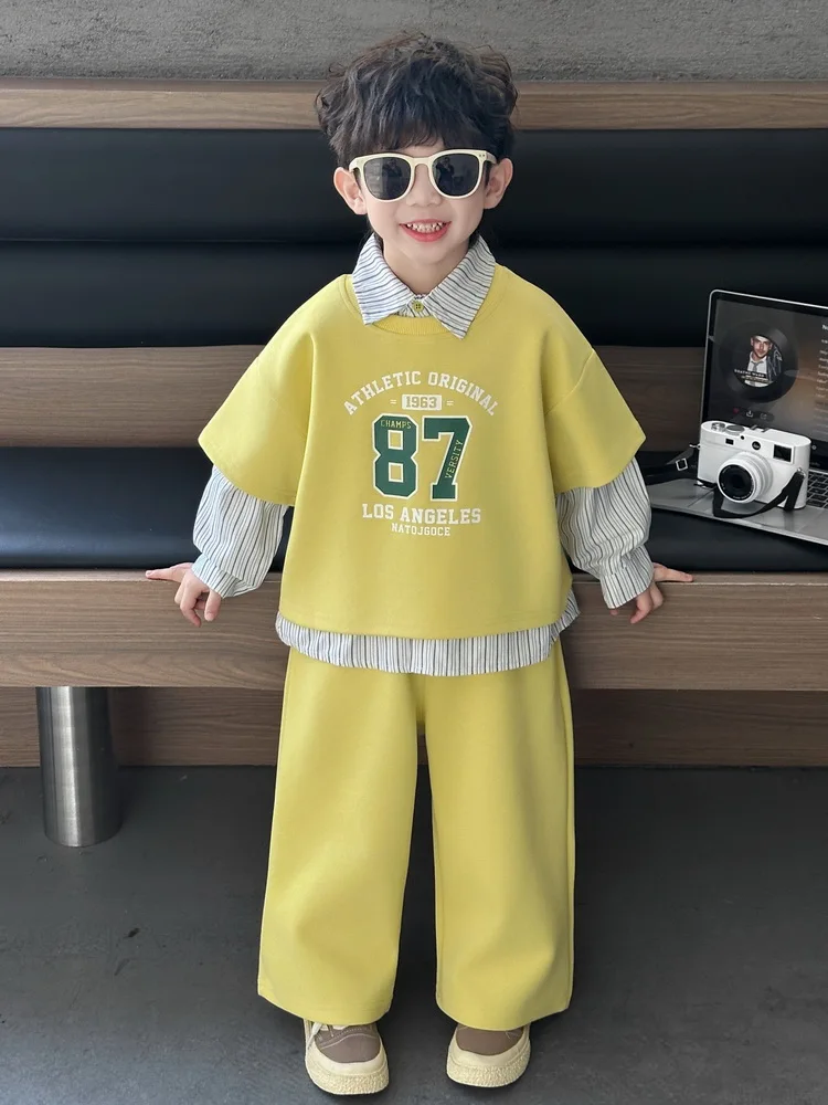 Kids Boys Sets Street Style Children Vest+Shirt+Pant 3Pcs Outfit Fashion Letter Spring Autumn Children Sports Casual Clothes 2-8