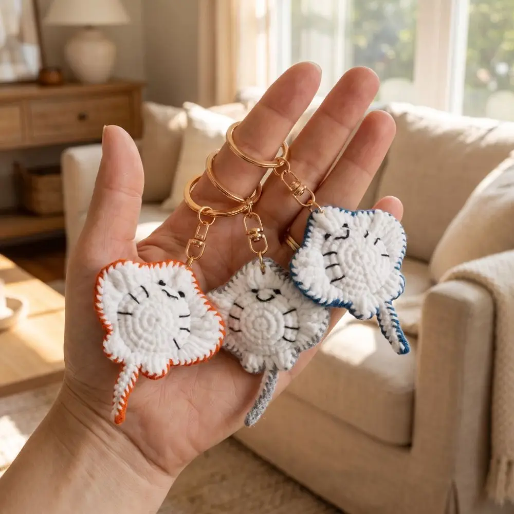 Wool Making Knitted Manta Ray Keychain Bag Pendant Handmade Crocheted Keychain Cute Cartoon Marine Crochet Pendants