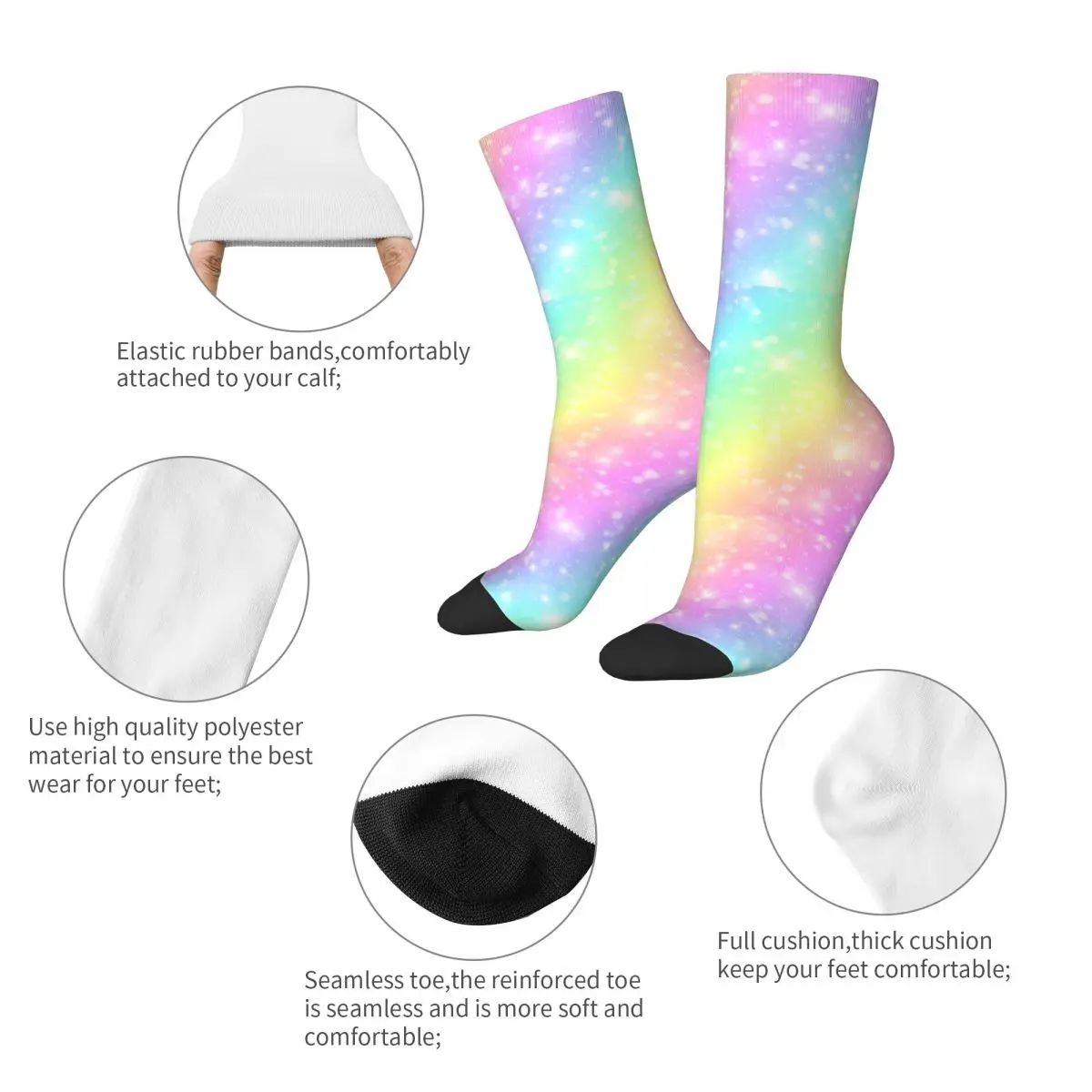 Autumn Winter Fashion Men's Women's Iridescent Marble Unicorn Magic Socks Non-slip Middle Tube Socks