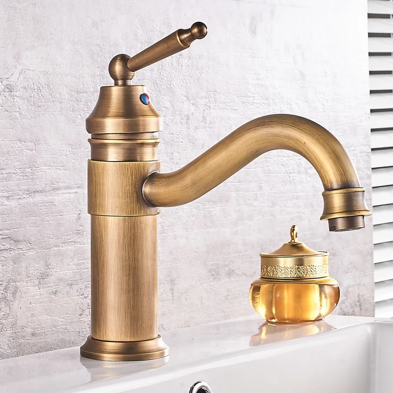 

Antique Basin Faucets Gold Bathroom Sink Faucet Black Single handle Basin Mixer Tap Bath Faucet Brass Sink Water Crane Free ship