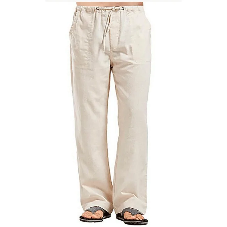 

2025 Cotton and Linen for Men's Spot Breathable Sweat-absorbing Trousers Basic Casual Wide-leg Pants