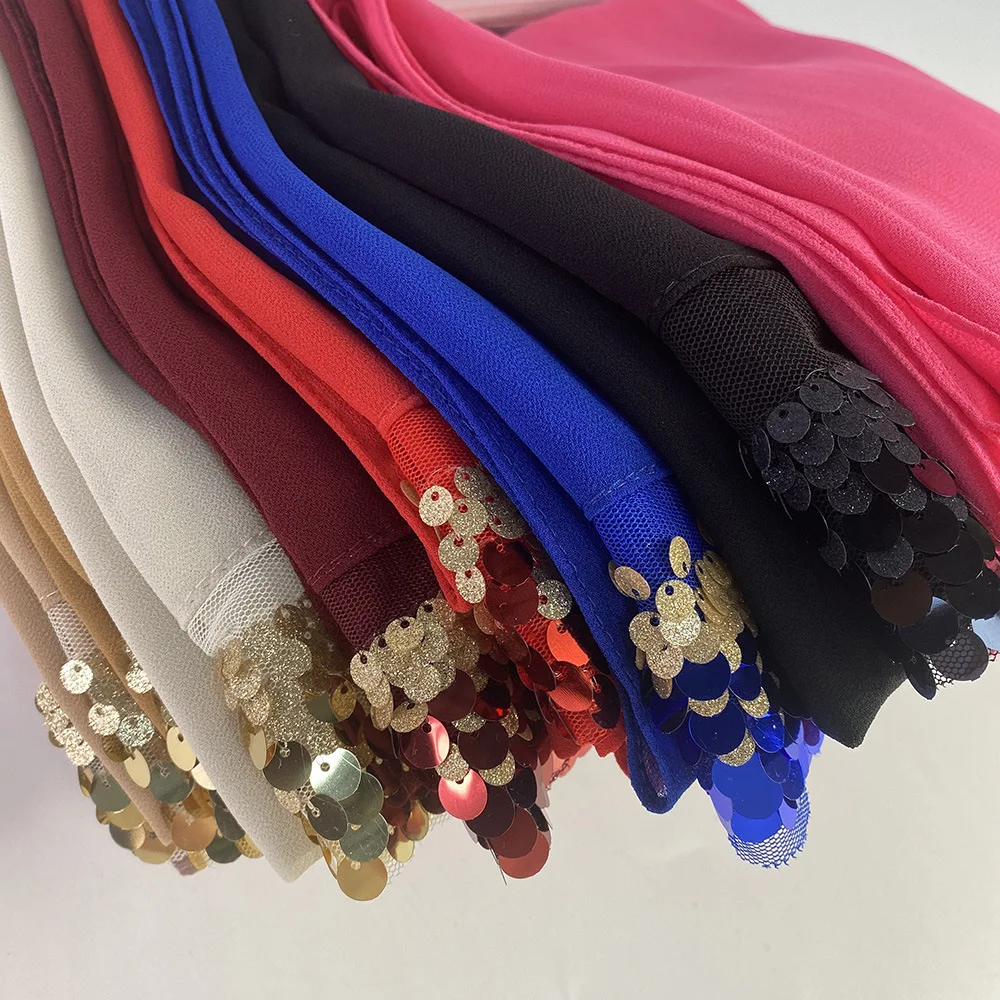 Fashion Heavy Bubble Chiffon Sequins Hijab Scarf Muslim Shawl Soft Turban Head Wraps Headband Scarves Bandanas Turbante Mujer