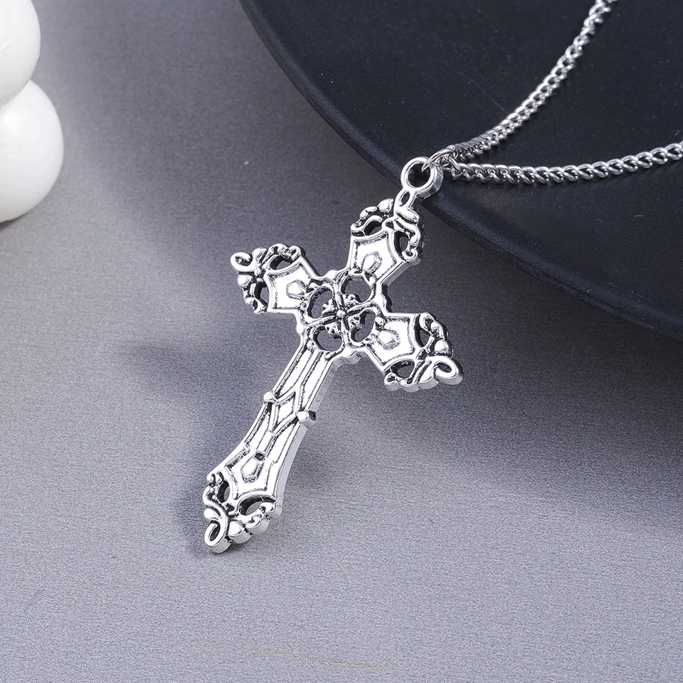 Neo-Gothic Cross Pendant Necklace for Women