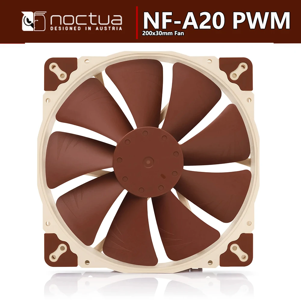 Noctua NF-A20 PWM 4Pin 12V أداء تبريد هادئ 200x200x30mm مروحة SSO2 تحمل Chromax.Black.Swap-Edition حجم 20 سم مروحة