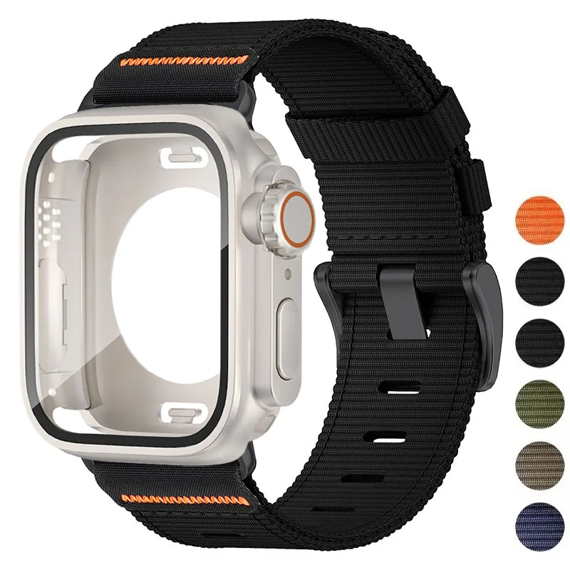 

Waterpoor Protector Case+Nylon Band For Apple Watch 11 10 9 8 7 6 SE3 5 4 For Iwatch 46mm 42mm 45 44 41 40mm Scratch Resistant