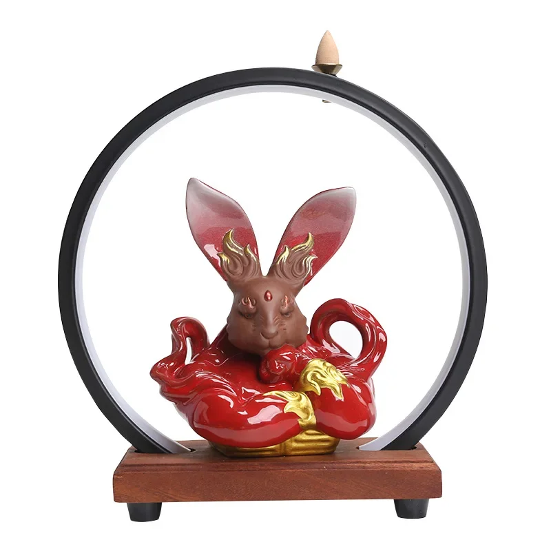 Creative Ceramic Animal Statues Incense Burner Waterfall Chinese Backflow Incense Burner Holder With USB LED Light Incense