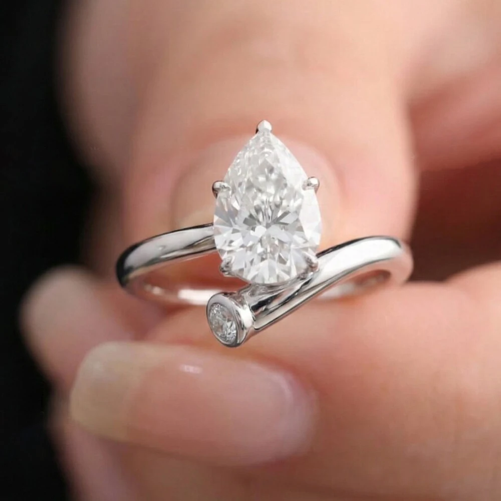 2/3carat Teardrop Moissanite Engagement Rings For Women 925 Sterling Silver Pear Cut Diamond Vintage Wedding Band With GRA