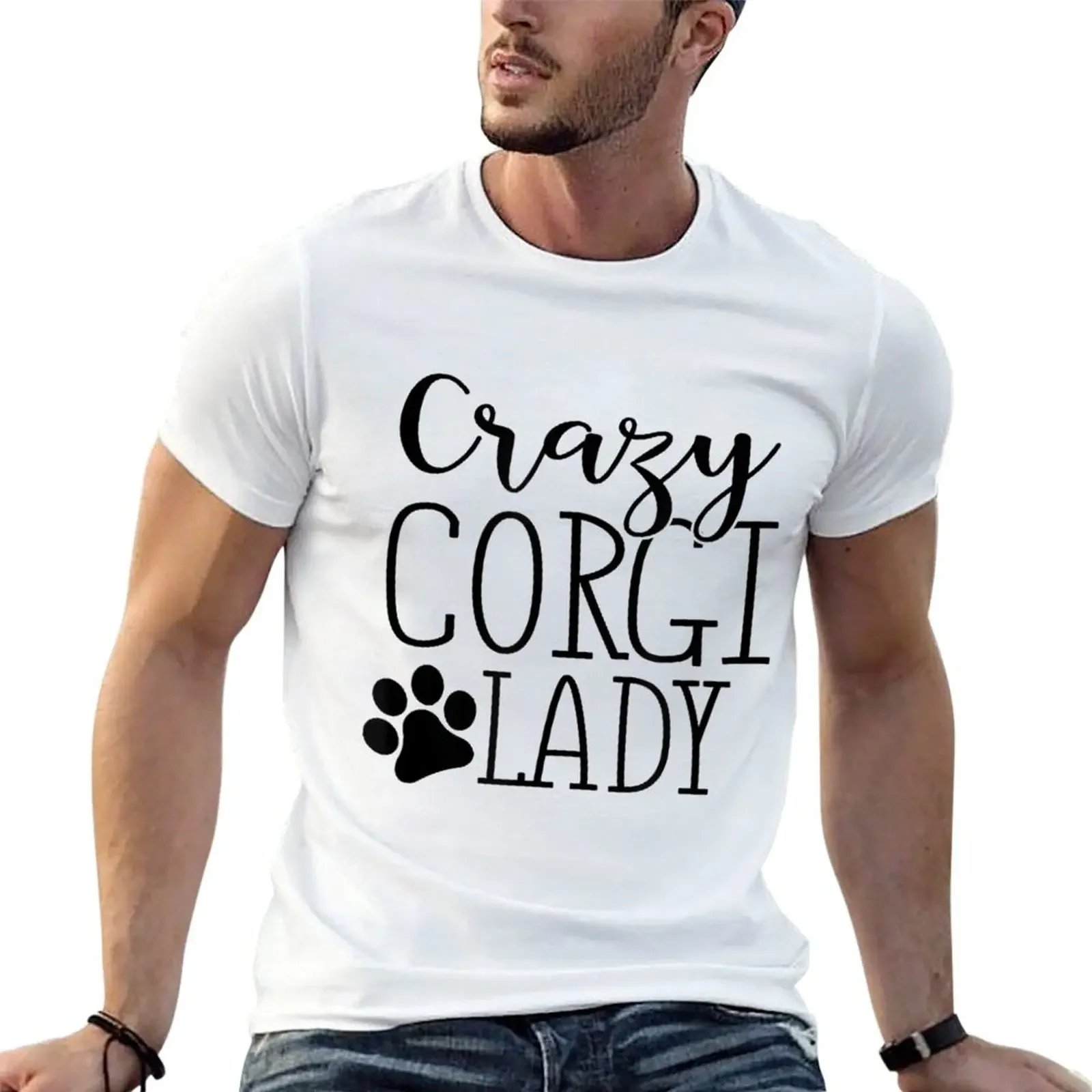 

Crazy Corgi Lady T-Shirt custom t-shirts blacks quick drying Men's t-shirts