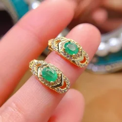 Unique Design 925 Silver Stud Earrings 4mm*5mm Natural Emerald Earrings 18K Gold Plated Emerald Jewelry for Office Women