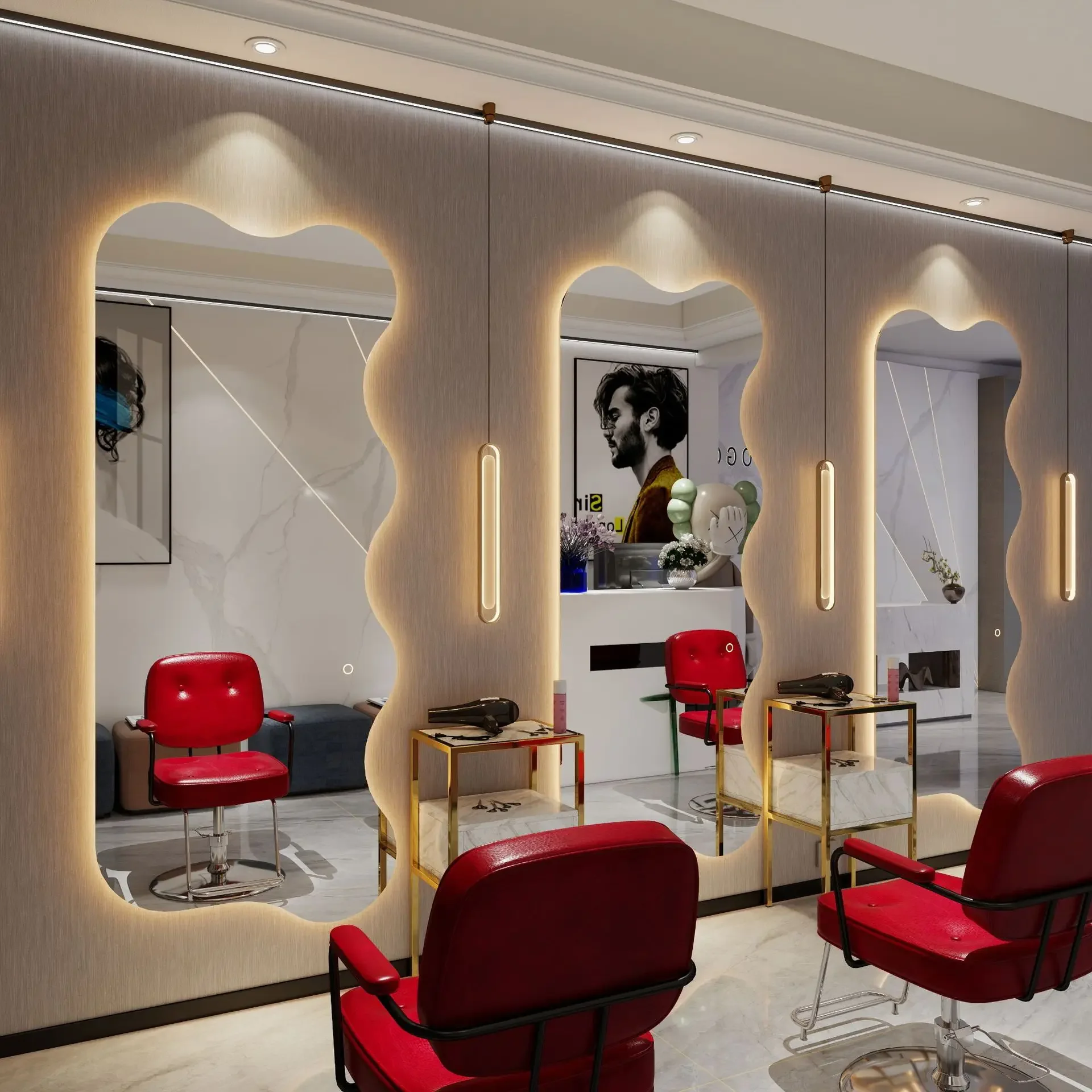 New Internet celebrity special-shaped hairdresser special mirror permed floor mirror