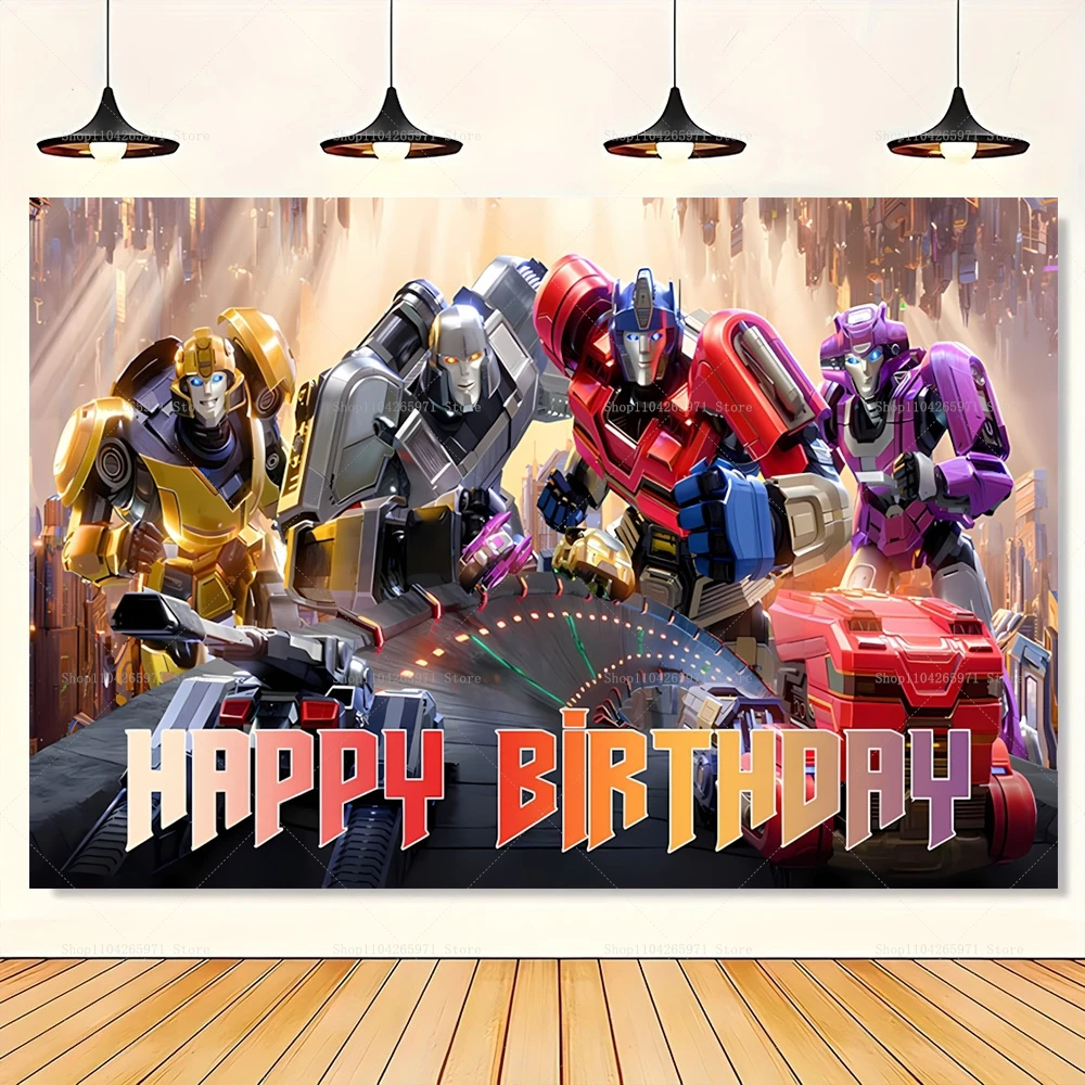 Transformers Bumblebee Optimus Prime Backdrop Happy Birthday Robot Theme Kids Boys Party Photo Background Banner Decor Supplies view 3