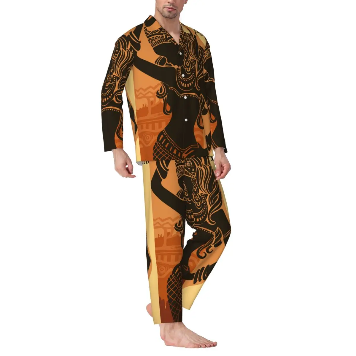 Halloween Pajamas Black Woman African Print Men's Winter Pajamas Set