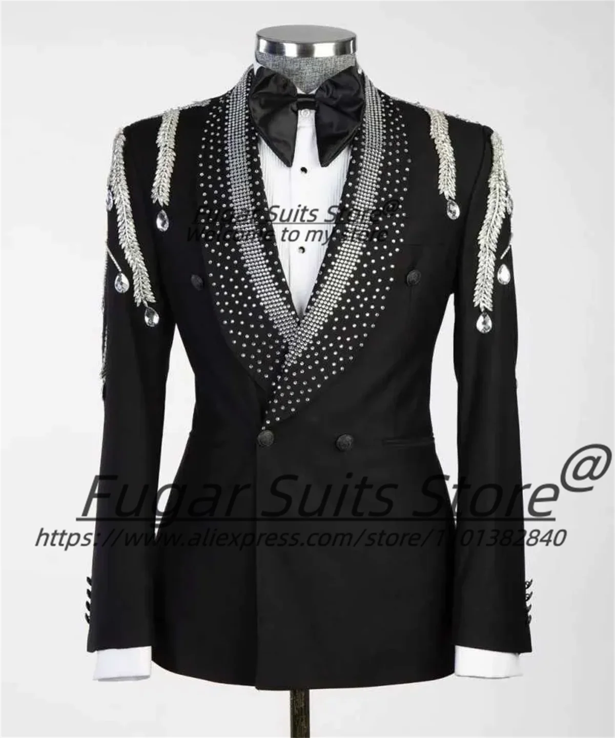 

Luxuly Slim Fit Groom Wedding Tuxedos Customized Elegant Appliques Beads Shawl Lapel Male Double Breasted Blazers 2 Pieces Sets