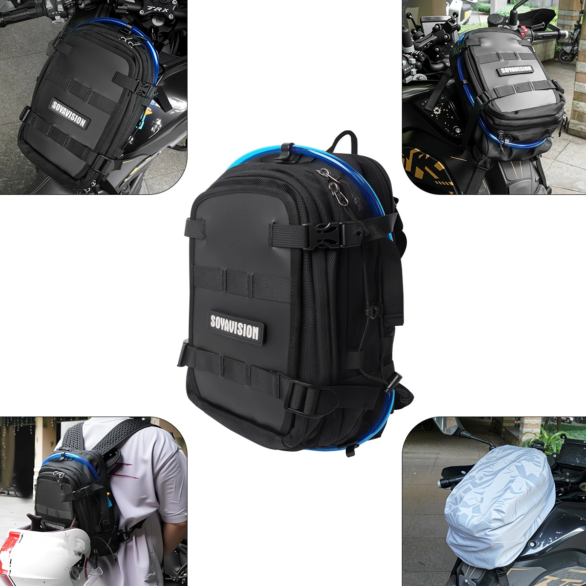 SOYAVISION Motorcycle Tank Bag Waterproof With 1.5L Water Bag Motorcycle Backpack With Rain cover Multi-function Laggage Bag