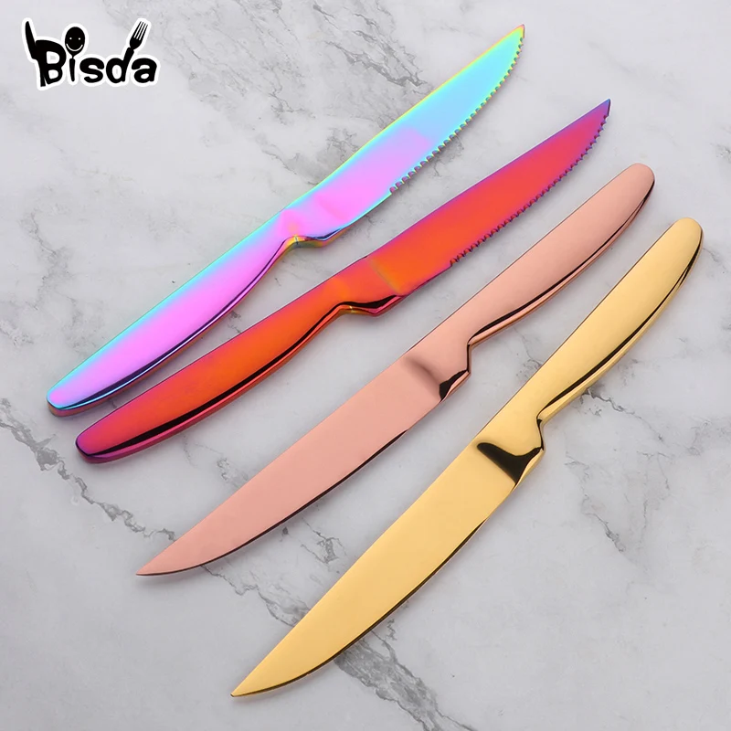 4Pcs Table Steak Knife 18/10 Stainless Steel Gold Sharp Meat Fish Knife Western Cutlery Dinnerware Mirror Polished OEM Logo