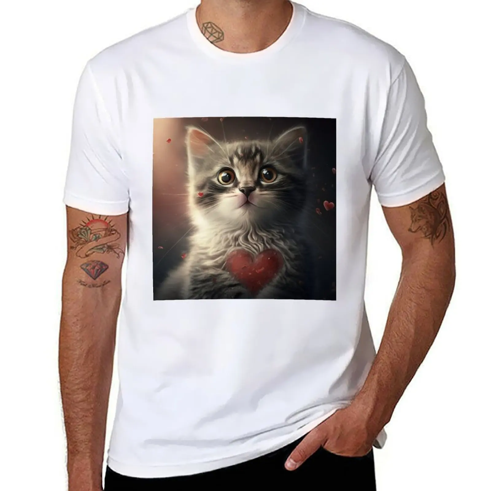 

Heartwarming Valentine's Cat T-Shirt man t shirt cotton high quality printed t shirts for man T-Shirt