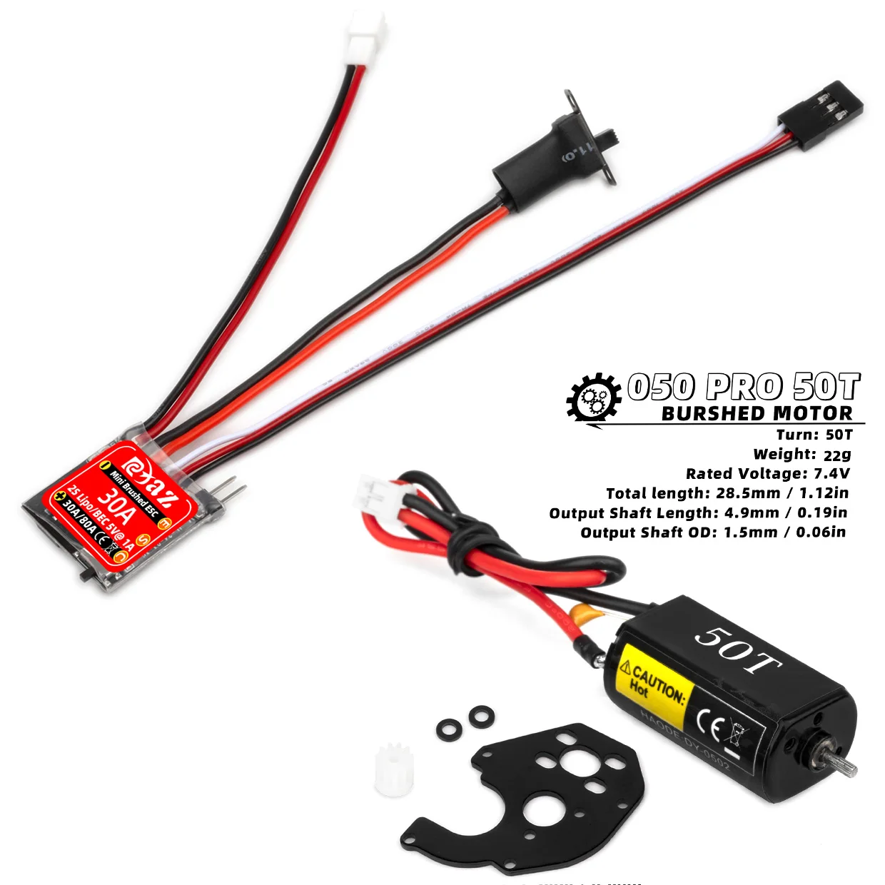 RCXAZ RC ESC Mini 30A gebürstete ESC-Kombination mit 030 050 Bürstenmotor für 1/18 1/24RC Hill Climber Axial SCX24 FCx24 Upgrade-Teile – Detail 25