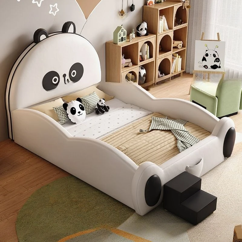Light luxury, single person, soft bag solid wood bed, cartoon creativity, storage