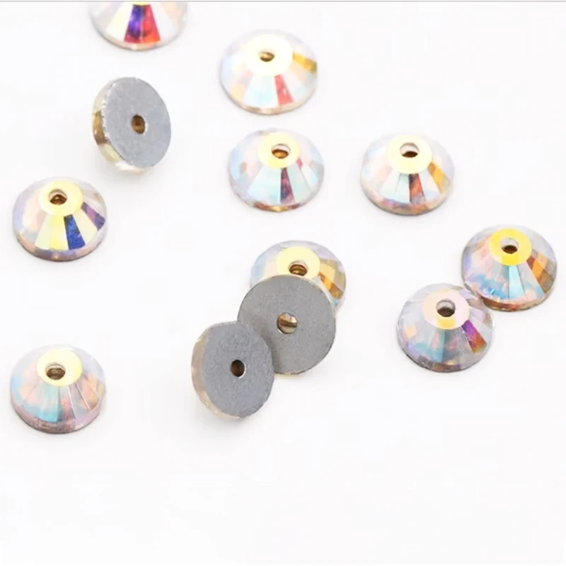 High quality 3mm 4mm 5mm 6mm 8mm middle hole sew on crystal flat back rhinestones with one middle hole crystal ab strass
