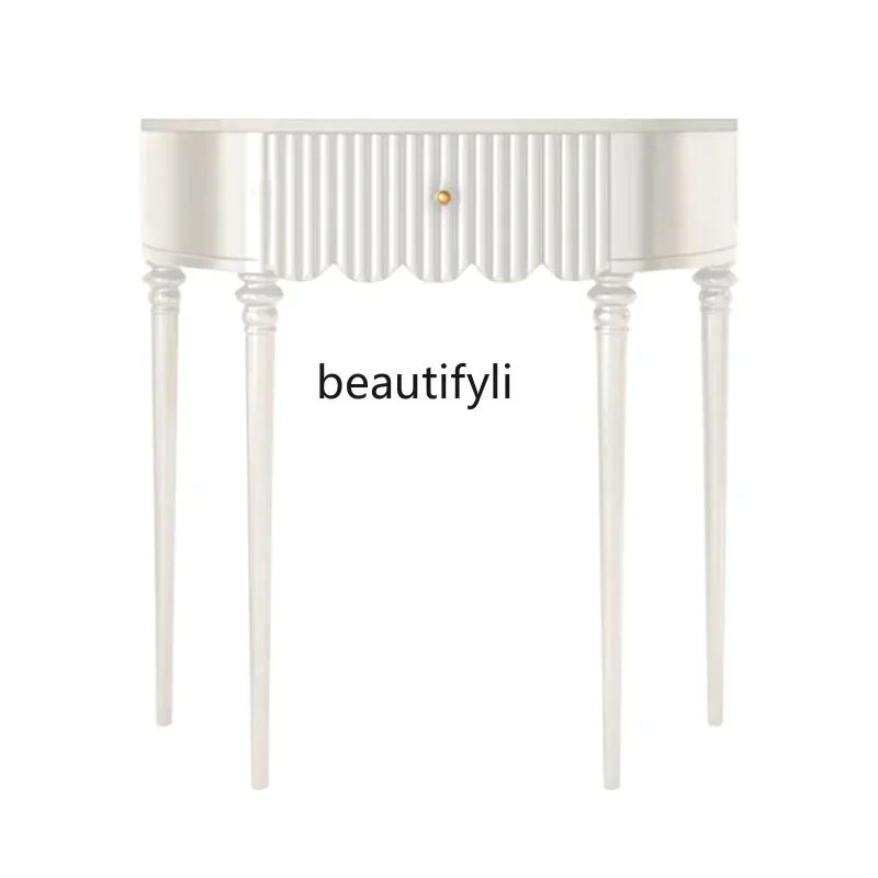 

53Light luxury Roman entrance table simple bedroom black milk white semi-round solid wood home retro small decorative cabinet