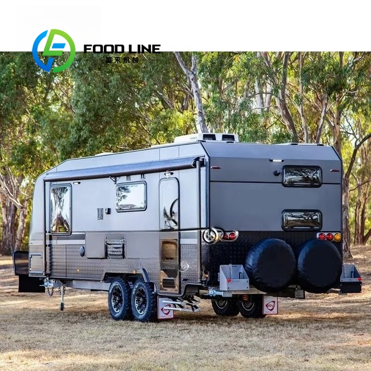 Customize Off Road Caravan Camper Travel Trailer With Slide Out Kitchen Double Axle RV Light Weight Caravan For Sale