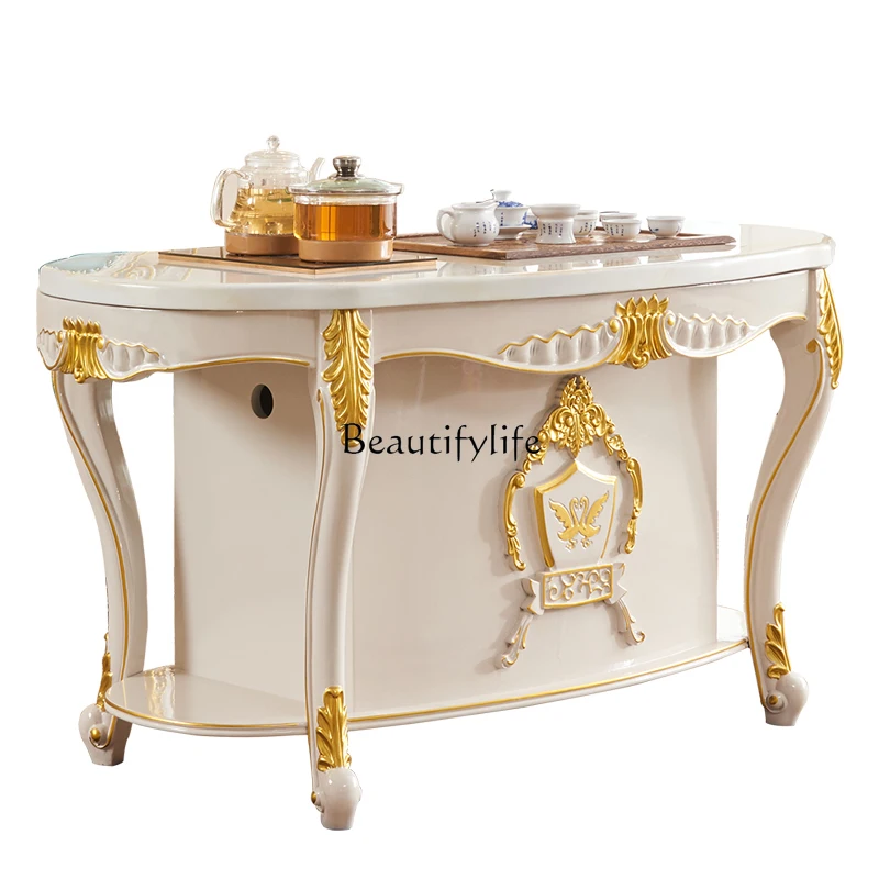 

European Kung Fu Tea Table Office Marble Household High-end Living Room Balcony Solid Wood Tea Table