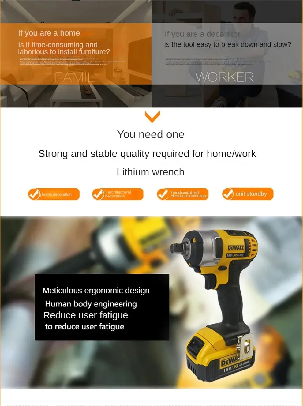 

DEWALT-DCD796, 18V Chave Elétrica, Chave De Impacto De Carregamento De Lítio, Alto Torque Sem Escova,