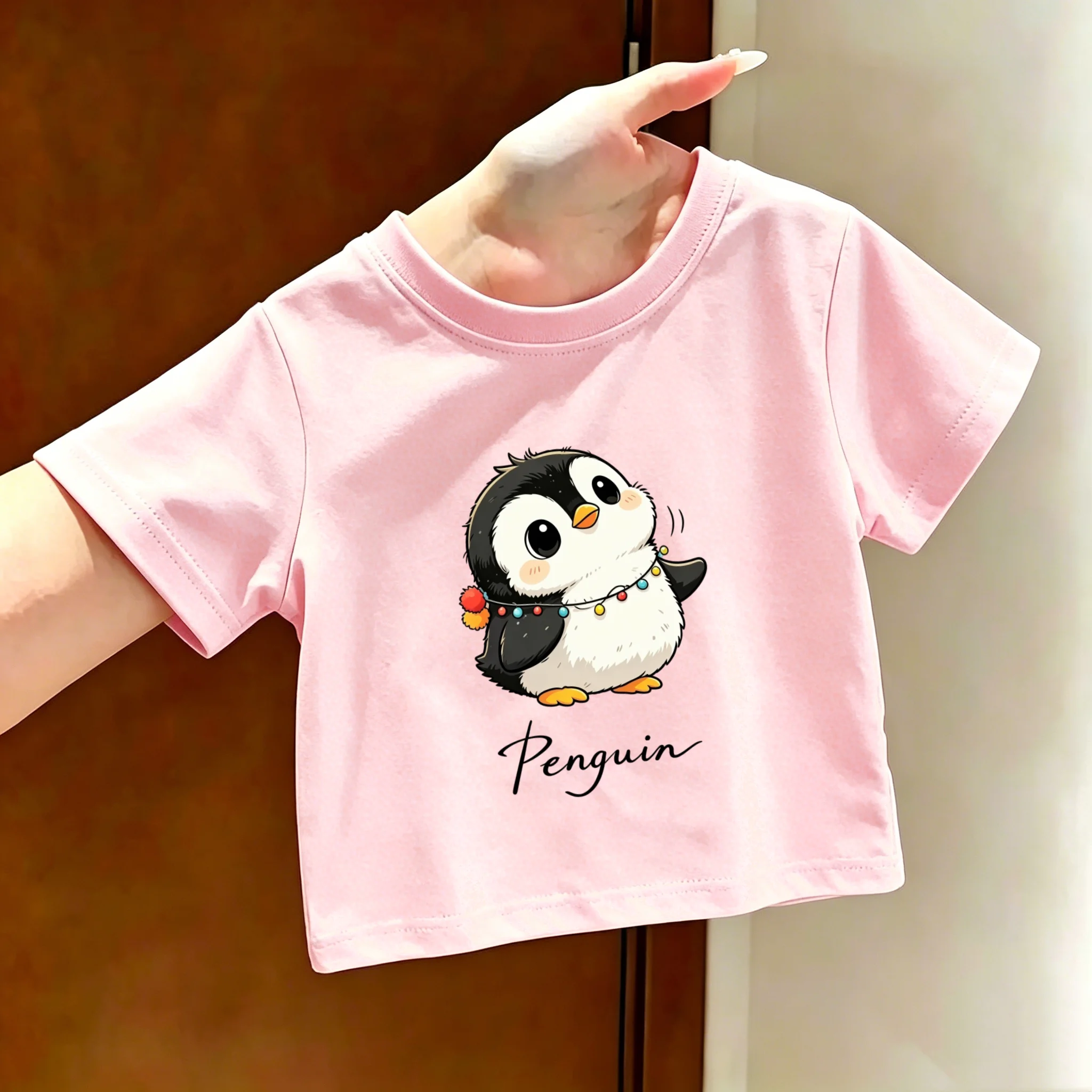 Summer Cartoon Printed Children's Pure Cotton Short Sleeved T-shirt, Girls' Round Neck Cute and Stylish Versatile Casual Top