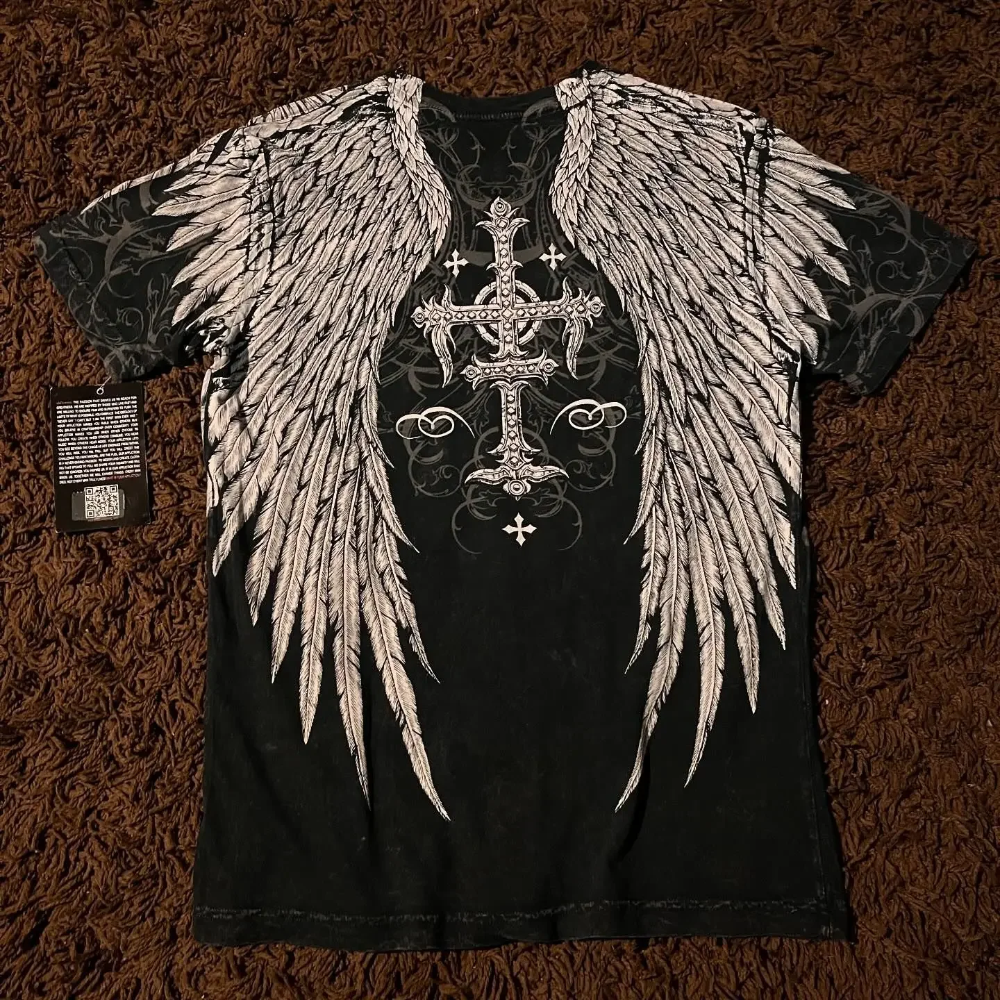 2000s Affliction Style Streetwear Tee Gothic Skull Cross Print Trendy Graphic T-shirts