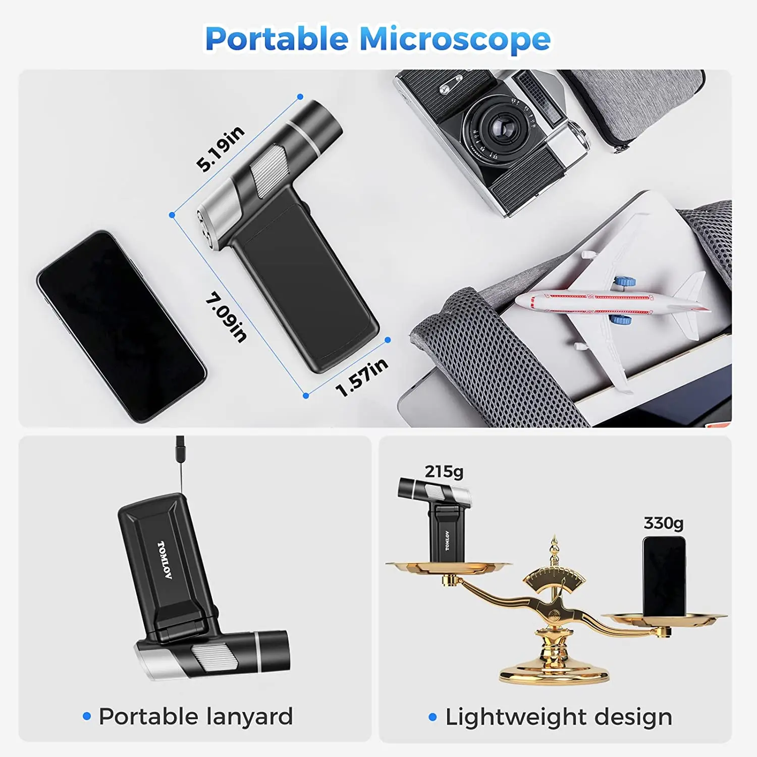 TOMLOV Handheld Digital Microscope 4 Inch LCD Screen for Taking Photos/Videos FHD1080P Observe Outdoor Tools Portable Microscope