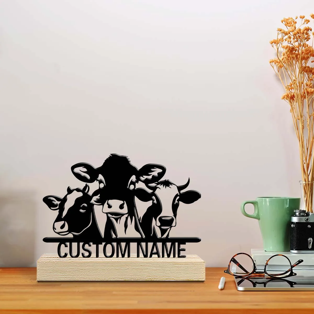 1pc Customizable Wrought Iron Desktop Decoration Custom Content With Wooden Base Perfect for Home or Office Decoration
